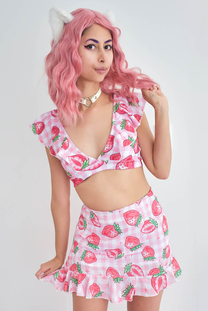 Strawberry Chiffon Mini Skirt - Pink 🍓