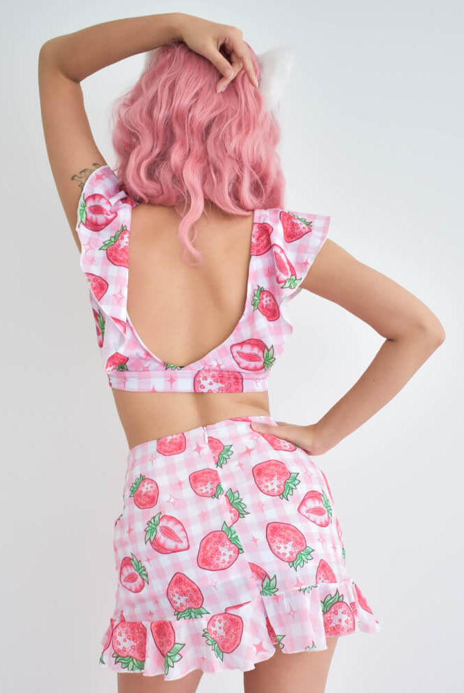 Strawberry Chiffon Mini Skirt - Pink 🍓