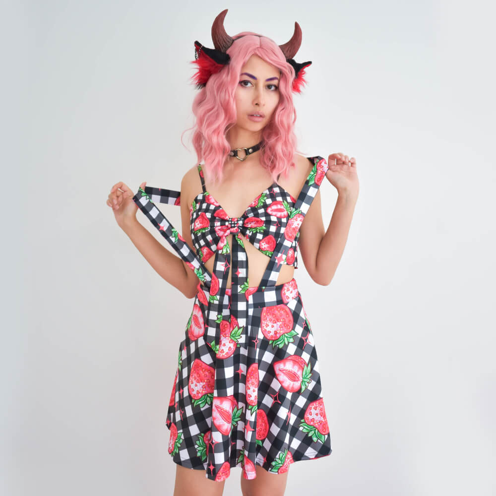 Strawberry Suspender Skirt - Black 🍓