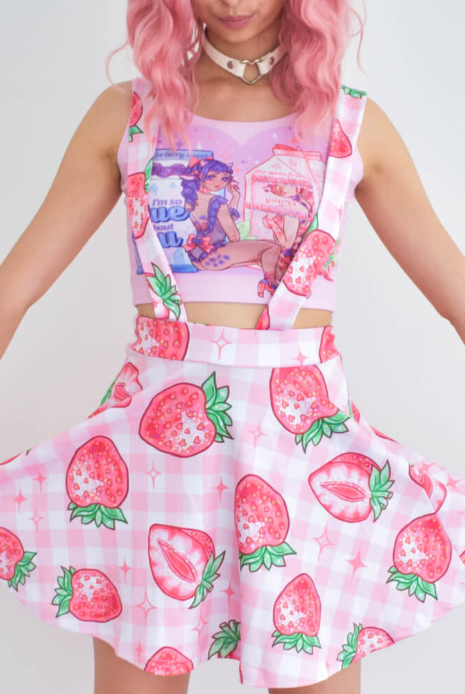 Strawberry Suspender Skirt - Pink 🍓