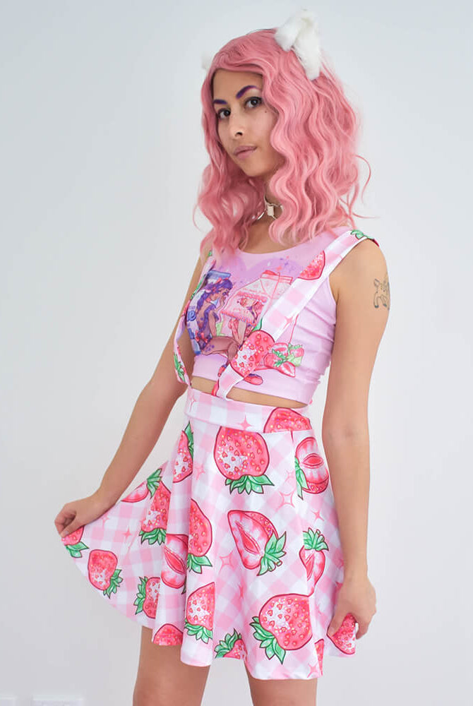 Strawberry Suspender Skirt - Pink 🍓