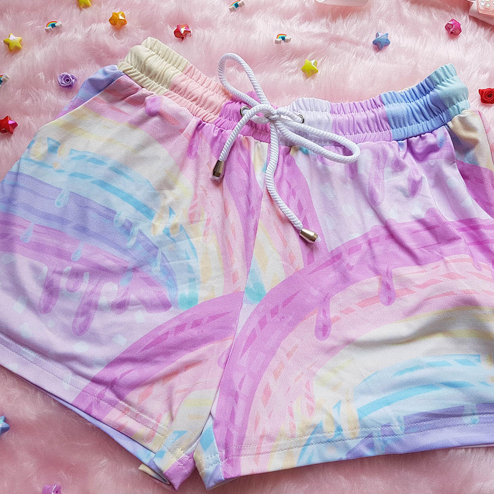 Pastel Rainbow Velour Shorts
