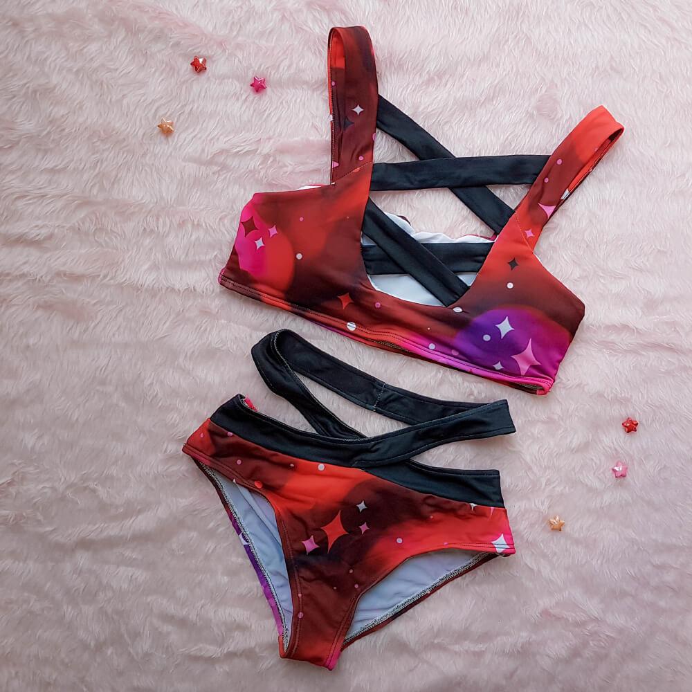 The Space Cow Swimsuit - Red Galaxy
