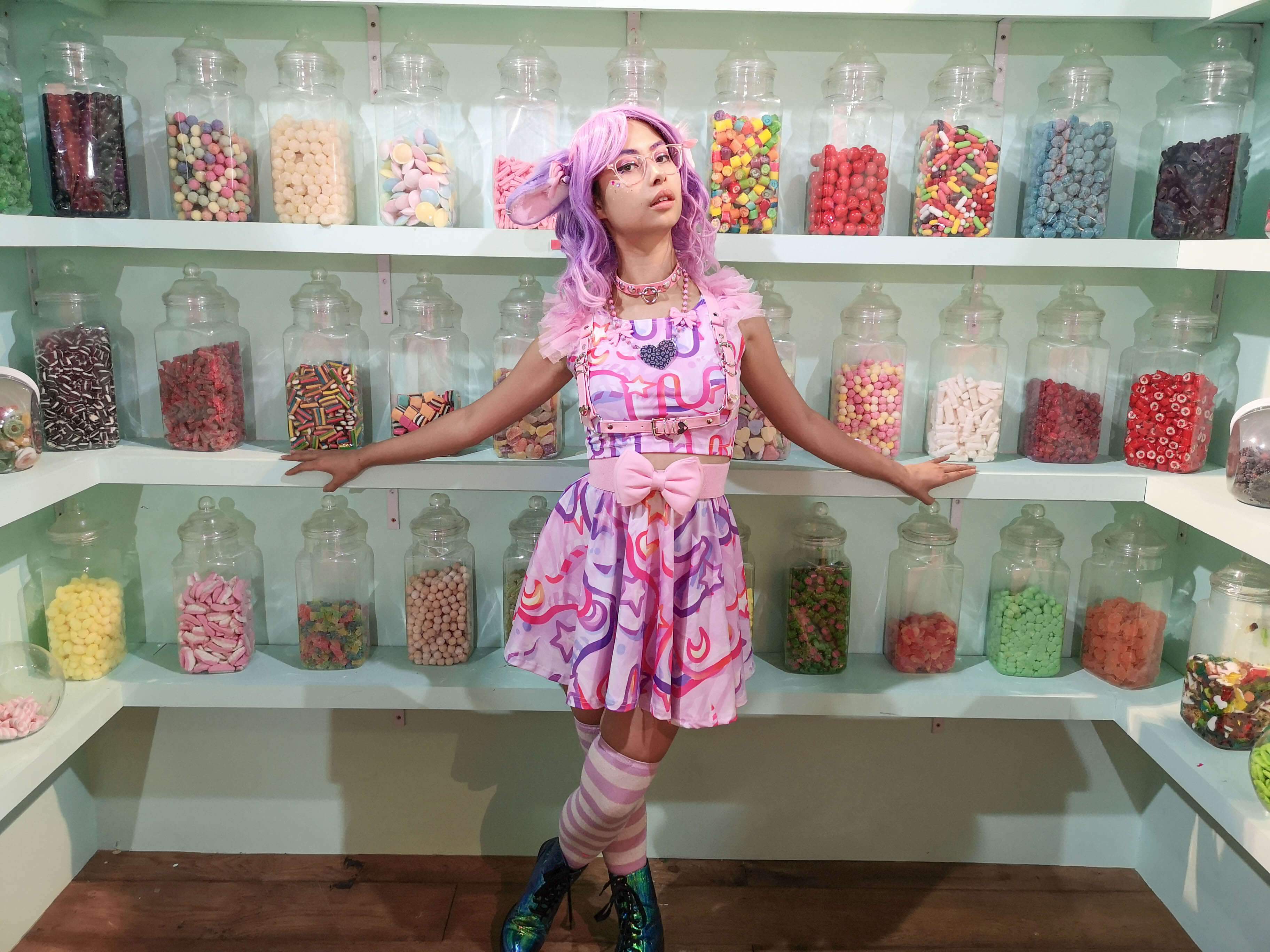 Pastelaxy donut ice cream lolly candy icing sweet kawaii pink crop skirt 