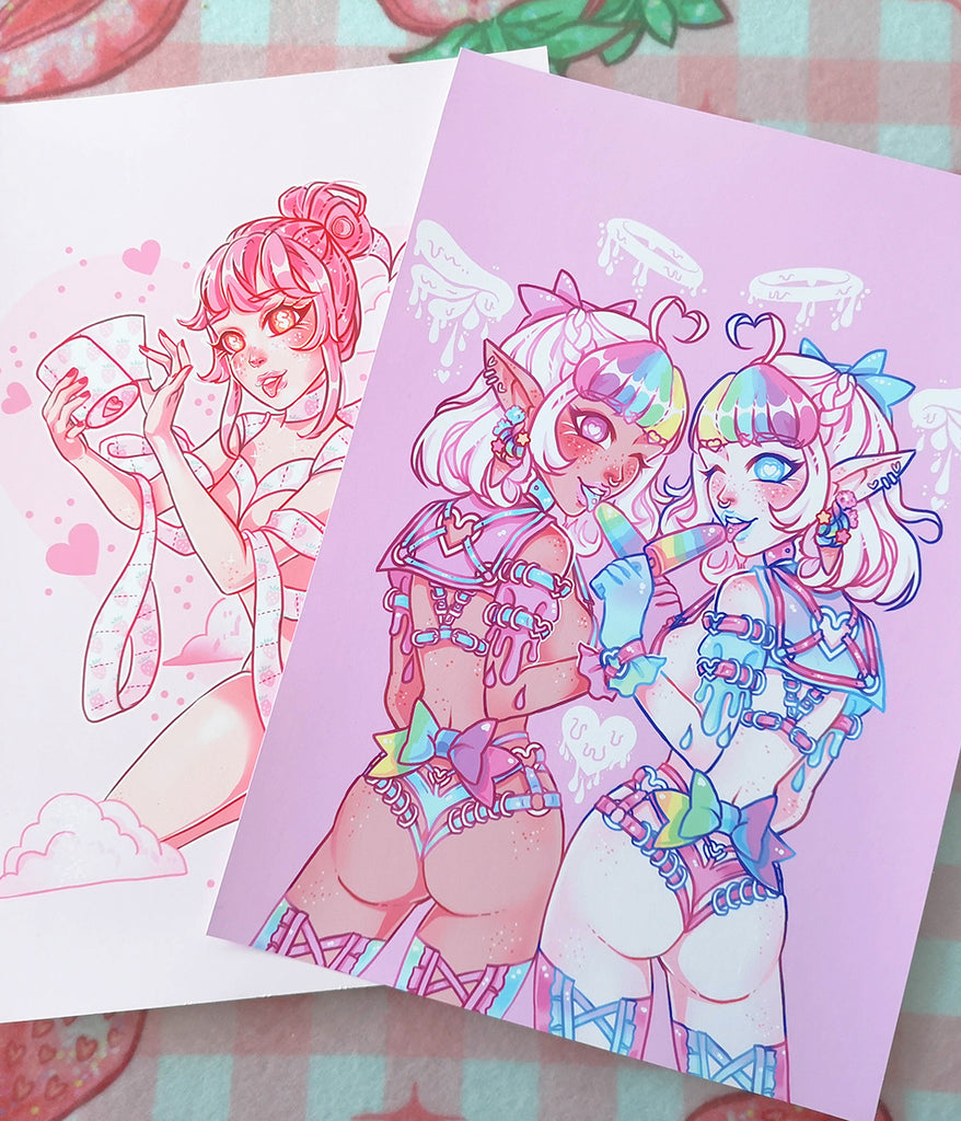 Pastel girls rainbow prints anime 