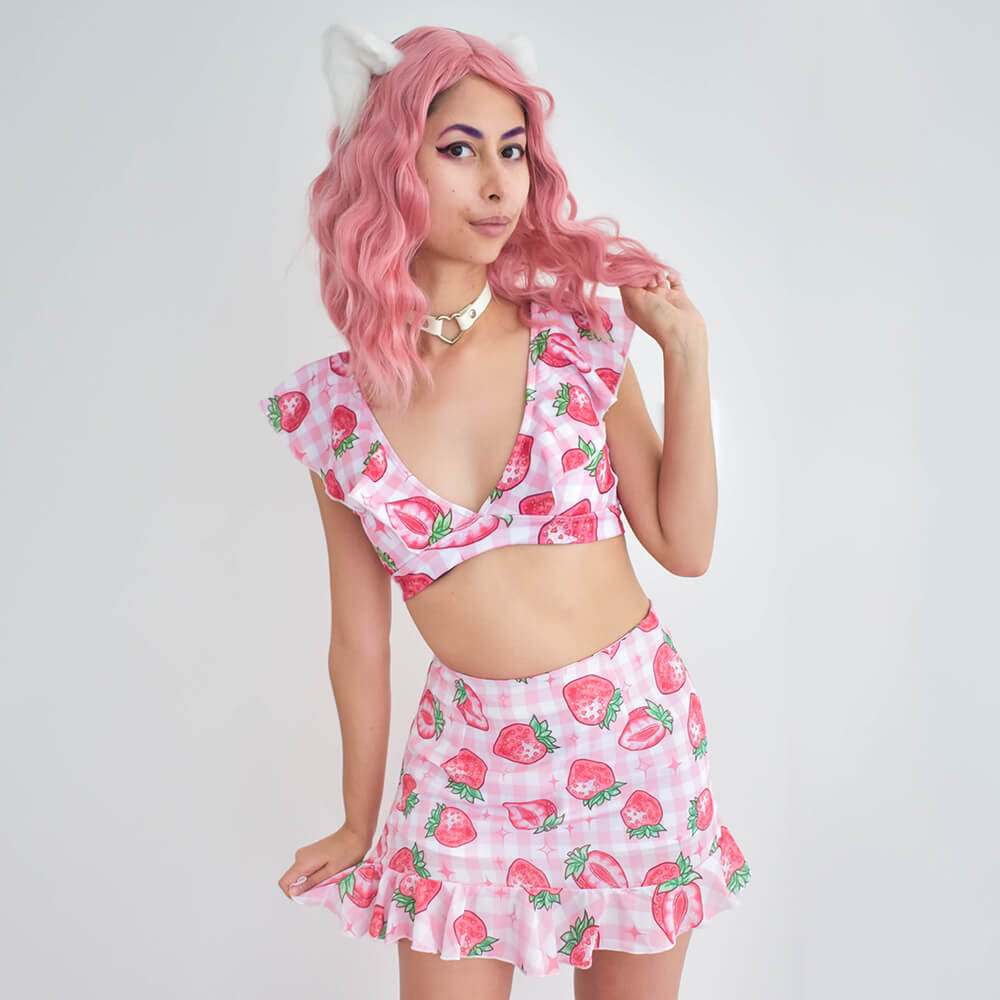Strawberry Chiffon Mini Skirt - Pink 🍓