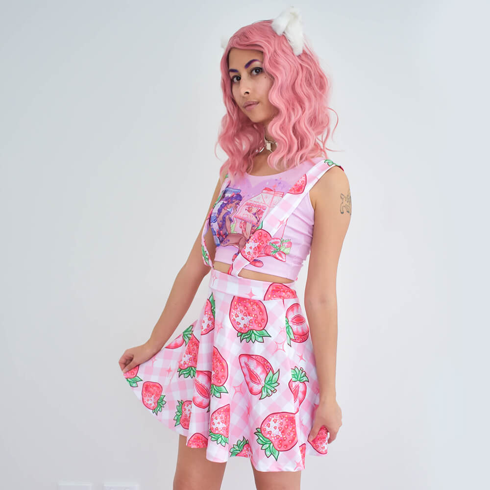 Strawberry Suspender Skirt - Pink 🍓
