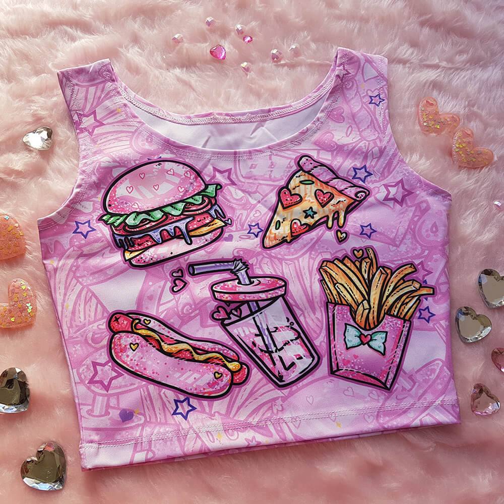 Pink Fast Food Sleeveless Crop
